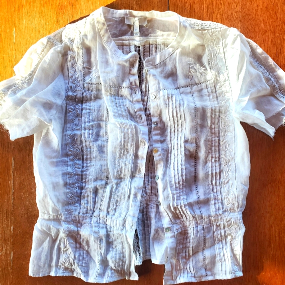 JOIE White Embroidered Blouse XS